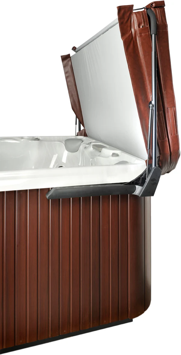 brown open hot tub cover